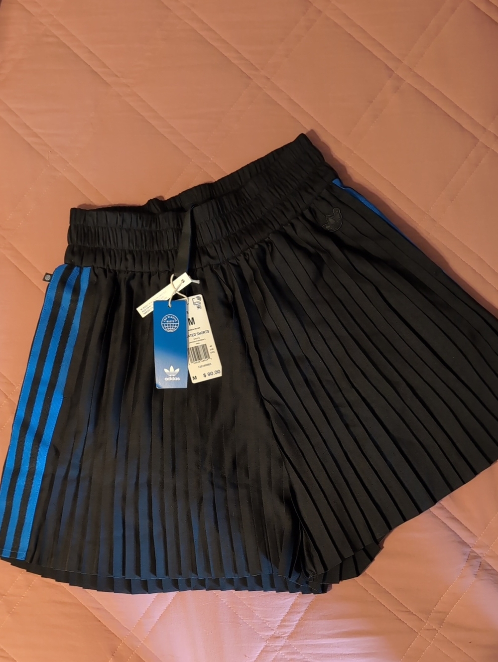 adidas Black Pleated Skort with Blue Three-Stripe Accent Size Medium M